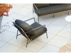 Hot Salon de jardin 3 pièces en aluminium, teck et tissu spécial extérieur gris foncé 