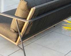 Hot Salon de jardin 3 pièces en aluminium, teck et tissu spécial extérieur gris foncé 