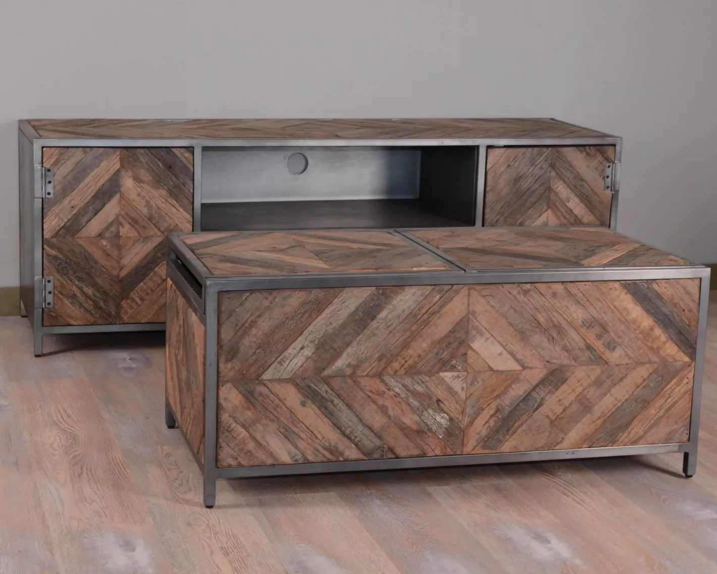 Outlet Table basse bar métal et bois industriel 100cm "Wood" Table Basse Rectangulaire