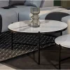 Clearance Table basse blanche et noire, céramique et alu, diam.80 "Lazy Beach" Table Basse Ovale Ou Ronde