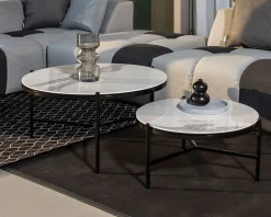 Clearance Table basse blanche et noire, céramique et alu, diam.80 
