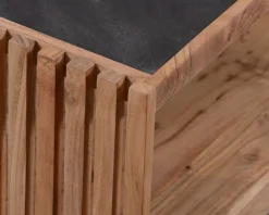 Discount Table basse carrée avec plateau en placage pierre et structure bois ajourée 