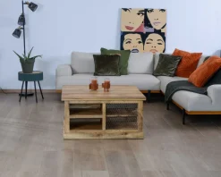 Clearance Table basse carrée avec rangements en métal et bois 