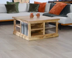 Clearance Table basse carrée avec rangements en métal et bois 