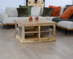 Clearance Table basse carrée avec rangements en métal et bois 