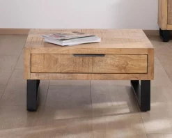 Hot Table basse carrée 80 cm en manguier et pieds métal