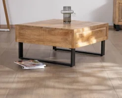 Hot Table basse carrée 80 cm en manguier et pieds métal