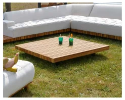 Discount Table basse carrée en teck massif et aluminium 120 x 120 cm