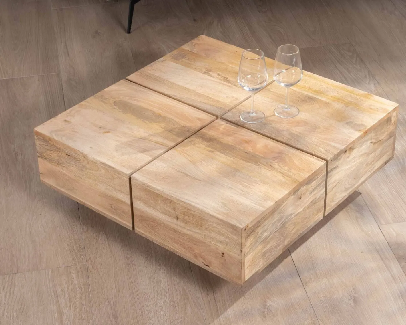 Online Table basse carrée style contemporain en bois massif naturel "Pablo" Table Basse Carrée