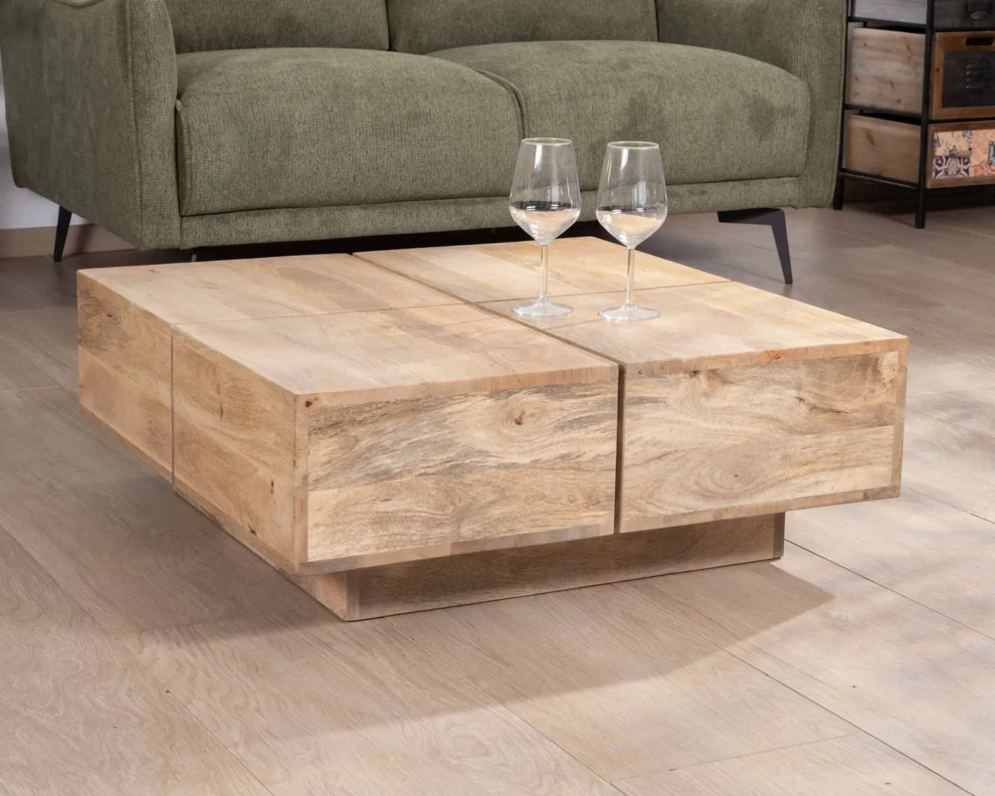 Online Table basse carrée style contemporain en bois massif naturel "Pablo" Table Basse Carrée