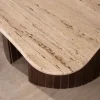 Table basse design en travertin et manguier "Archipel" avec pieds en demi-sphères Table Basse Carrée