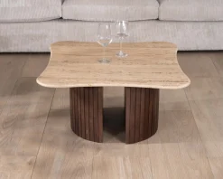 Table basse design en travertin et manguier