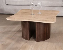 Table basse design en travertin et manguier