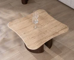 Table basse design en travertin et manguier