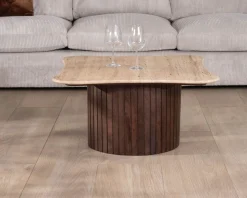 Table basse design en travertin et manguier