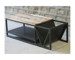 Clearance Table basse design industriel en métal et bois massif "Caractère" Table Basse Rectangulaire