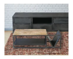 Clearance Table basse design industriel en métal et bois massif