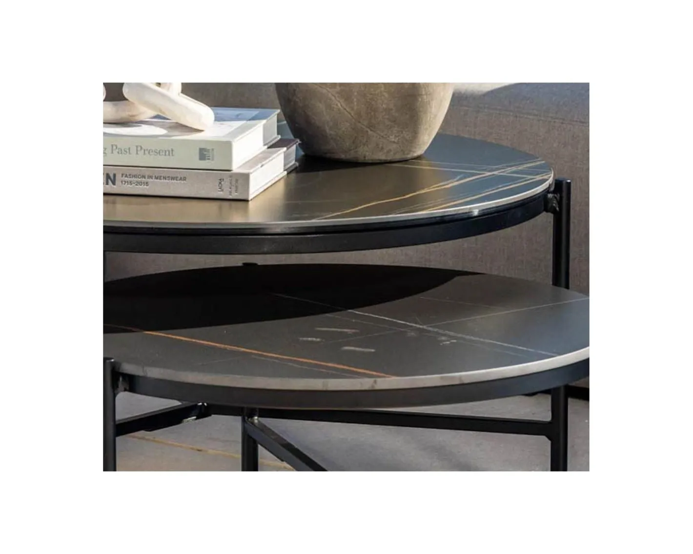 Online Table basse design noire plateau céramique et structure 3 pieds "Sokha Beach" diamètre 126 cm Table Basse Ovale Ou Ronde