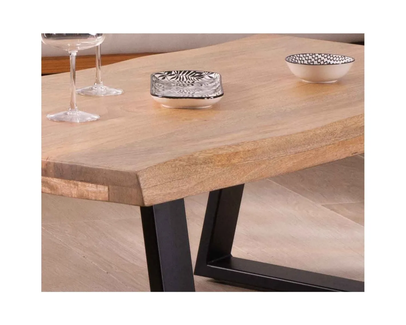 Best Table basse design plateau naturel pieds trapèzes en métal « Caractère » Table Basse Rectangulaire