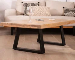 Best Table basse design plateau naturel pieds trapèzes en métal « Caractère » Table Basse Rectangulaire