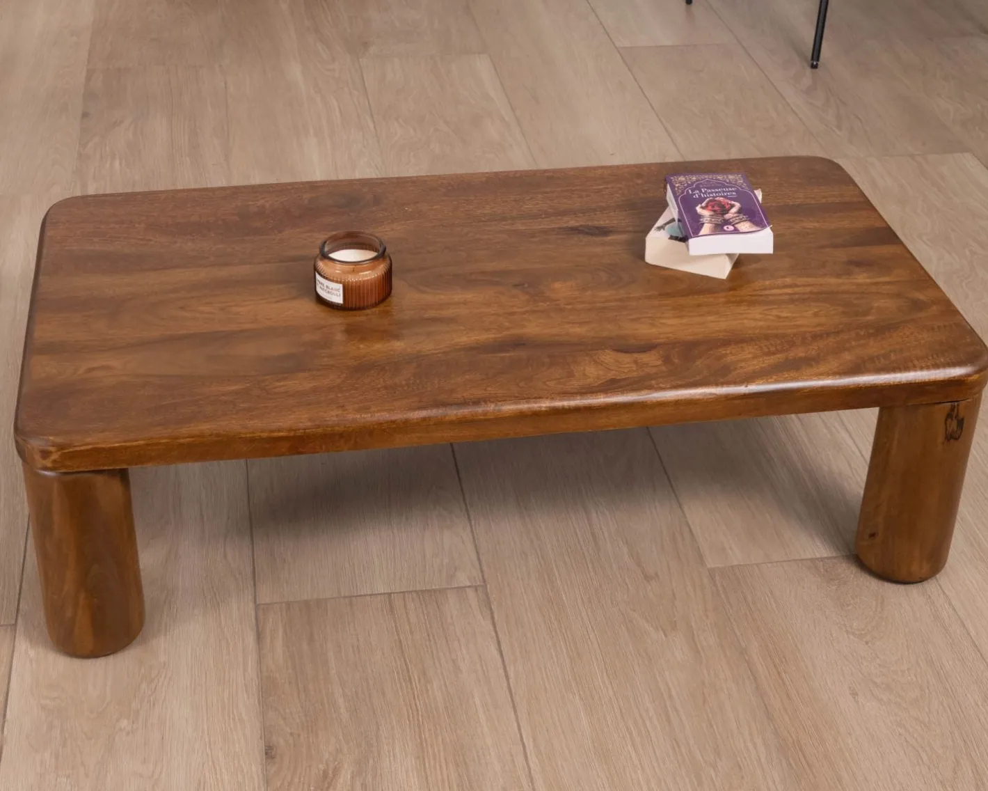 Discount Table basse design épuré avec pieds ronds "Padouk" en manguier massif Table Basse Rectangulaire