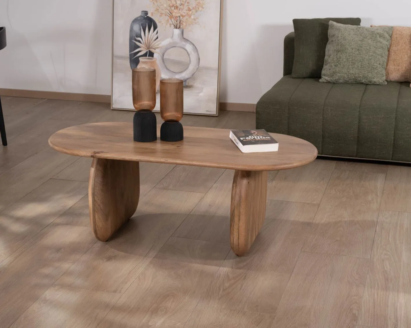 Discount Table basse design épuré en manguier "Naura" Table Basse Ovale Ou Ronde