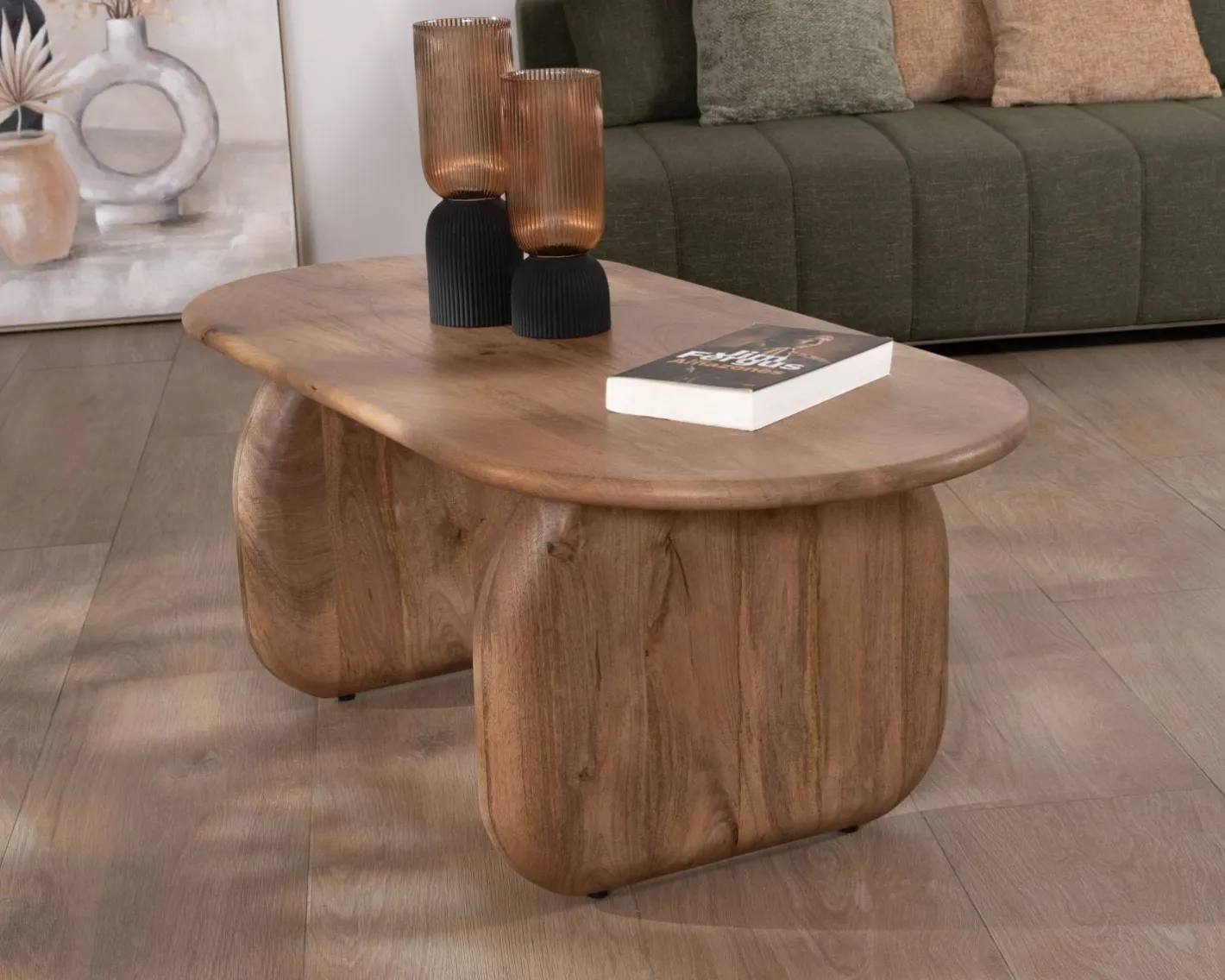 Discount Table basse design épuré en manguier "Naura" Table Basse Ovale Ou Ronde