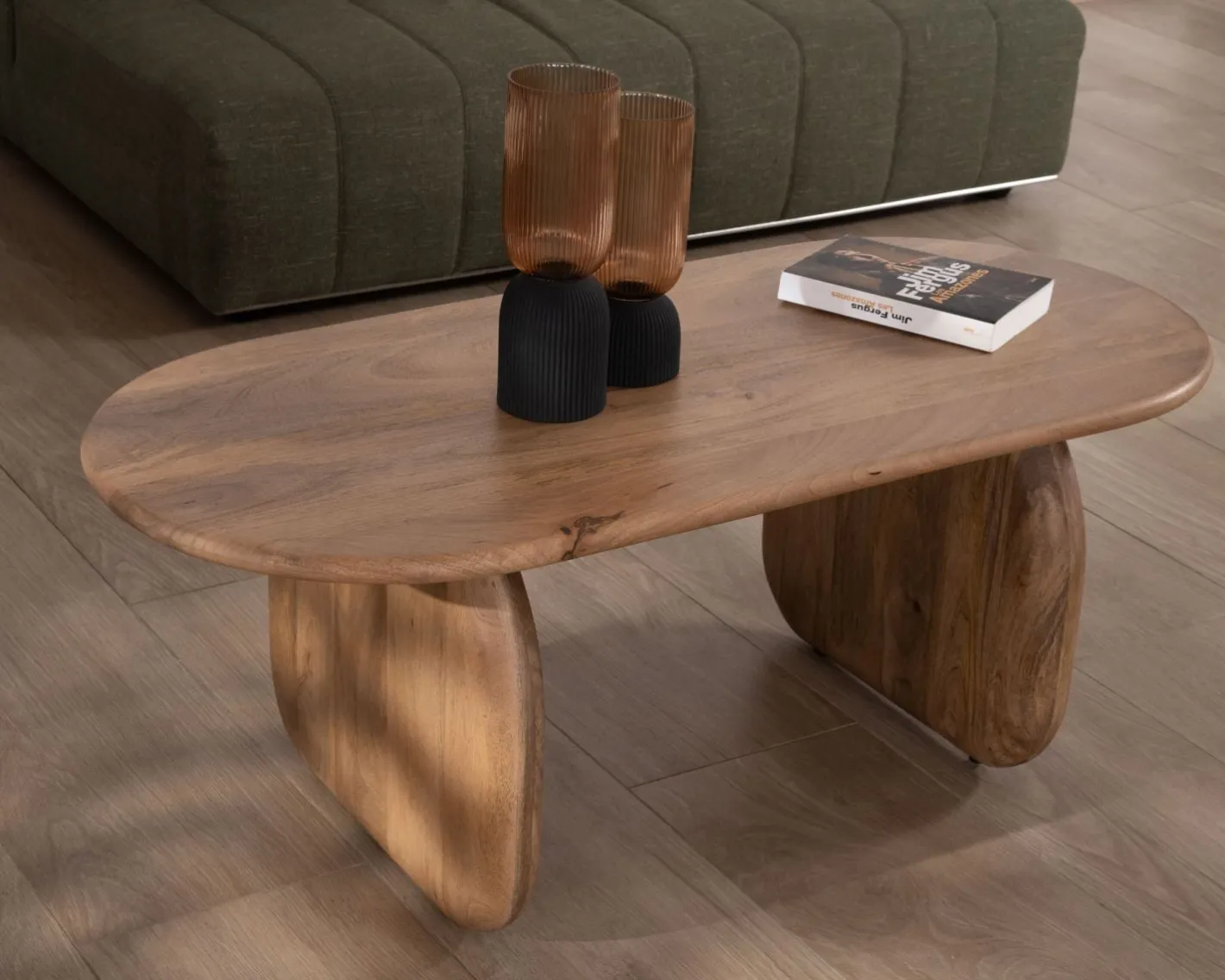 Discount Table basse design épuré en manguier "Naura" Table Basse Ovale Ou Ronde
