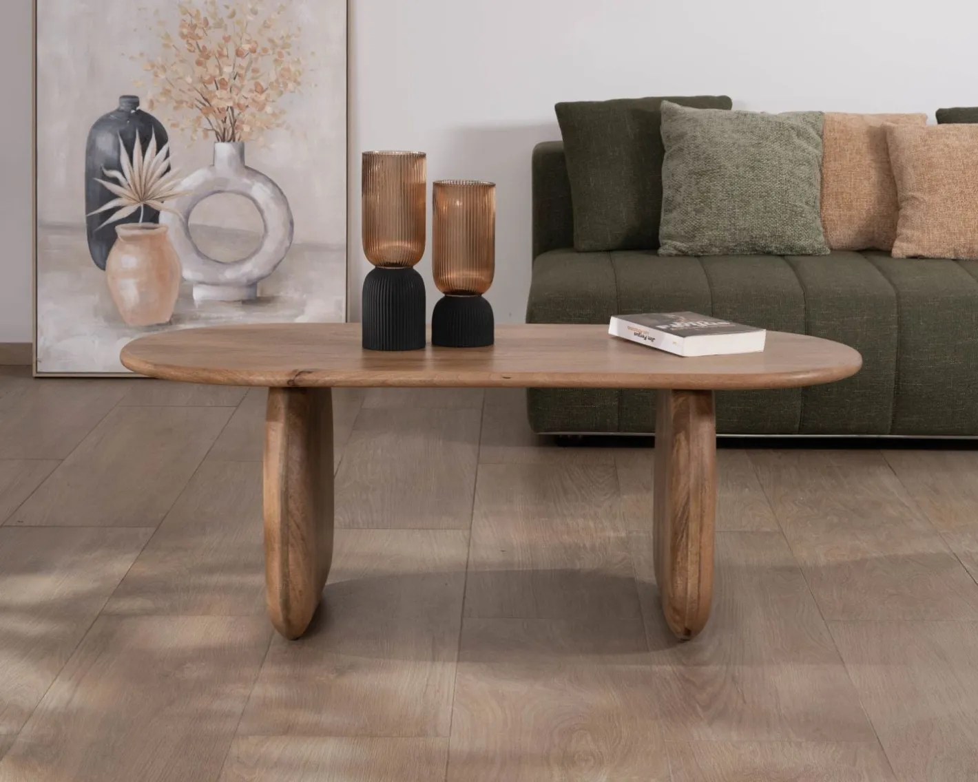 Discount Table basse design épuré en manguier "Naura" Table Basse Ovale Ou Ronde