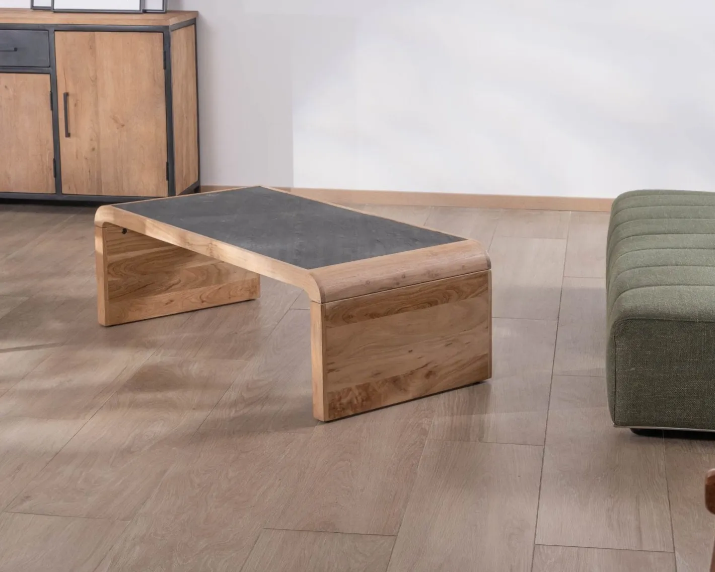 Hot Table basse design retro avec plateau placage pierre "Pikto" Table Basse Rectangulaire