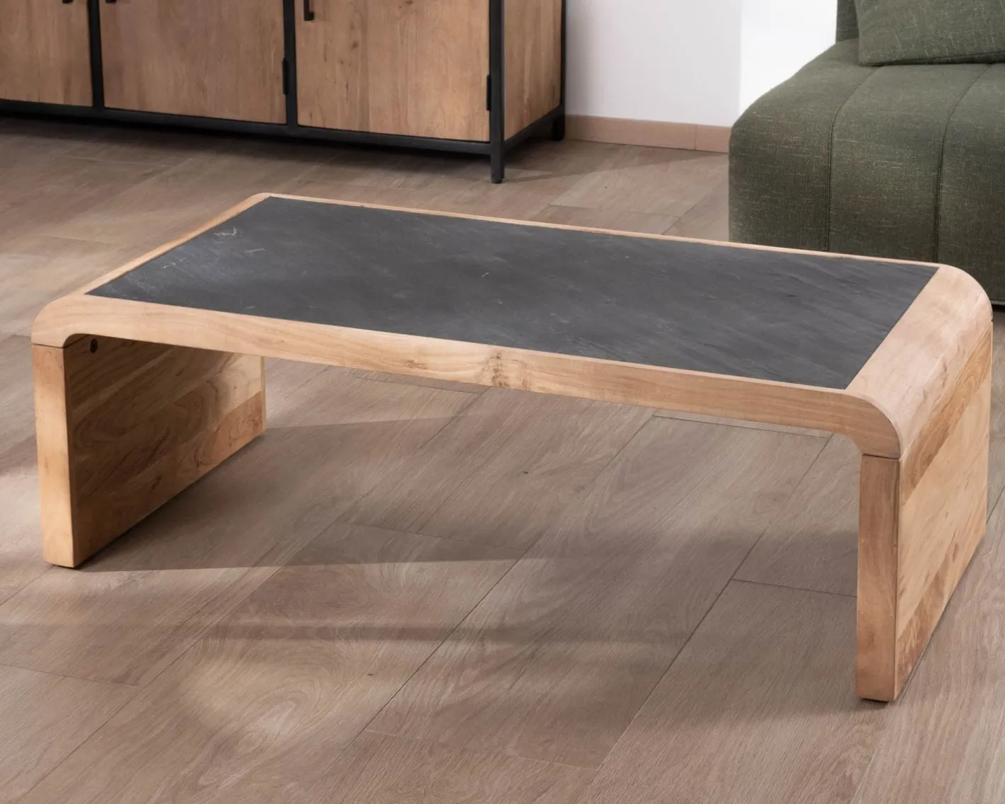 Hot Table basse design retro avec plateau placage pierre "Pikto" Table Basse Rectangulaire
