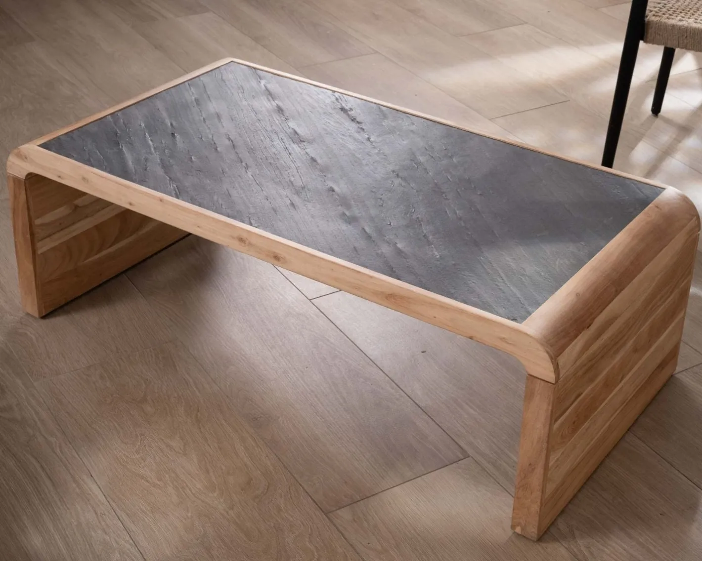 Hot Table basse design retro avec plateau placage pierre "Pikto" Table Basse Rectangulaire
