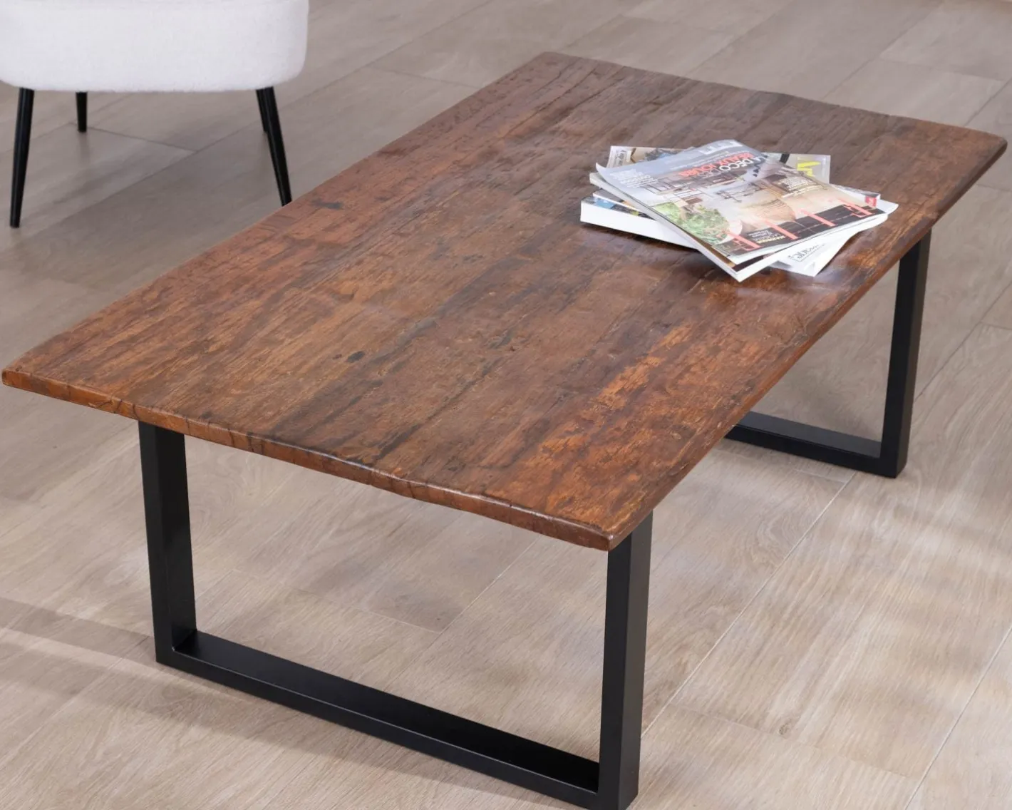 Best Table basse en bois recyclé et pieds métal noir "Alésia" Table Basse Rectangulaire