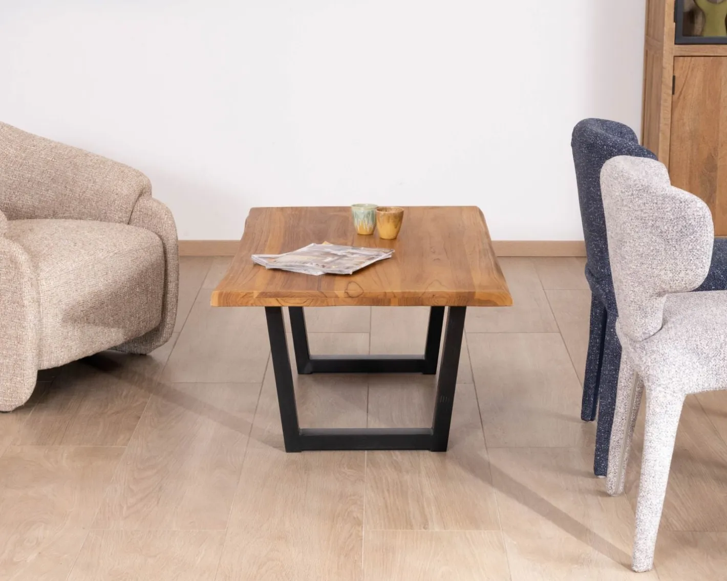 Online Table basse esprit loft en teck recyclé “Lasia” avec piètement métal noir en U Table Basse Rectangulaire