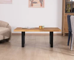 Online Table basse esprit loft en teck recyclé “Lasia” avec piètement métal noir en U Table Basse Rectangulaire