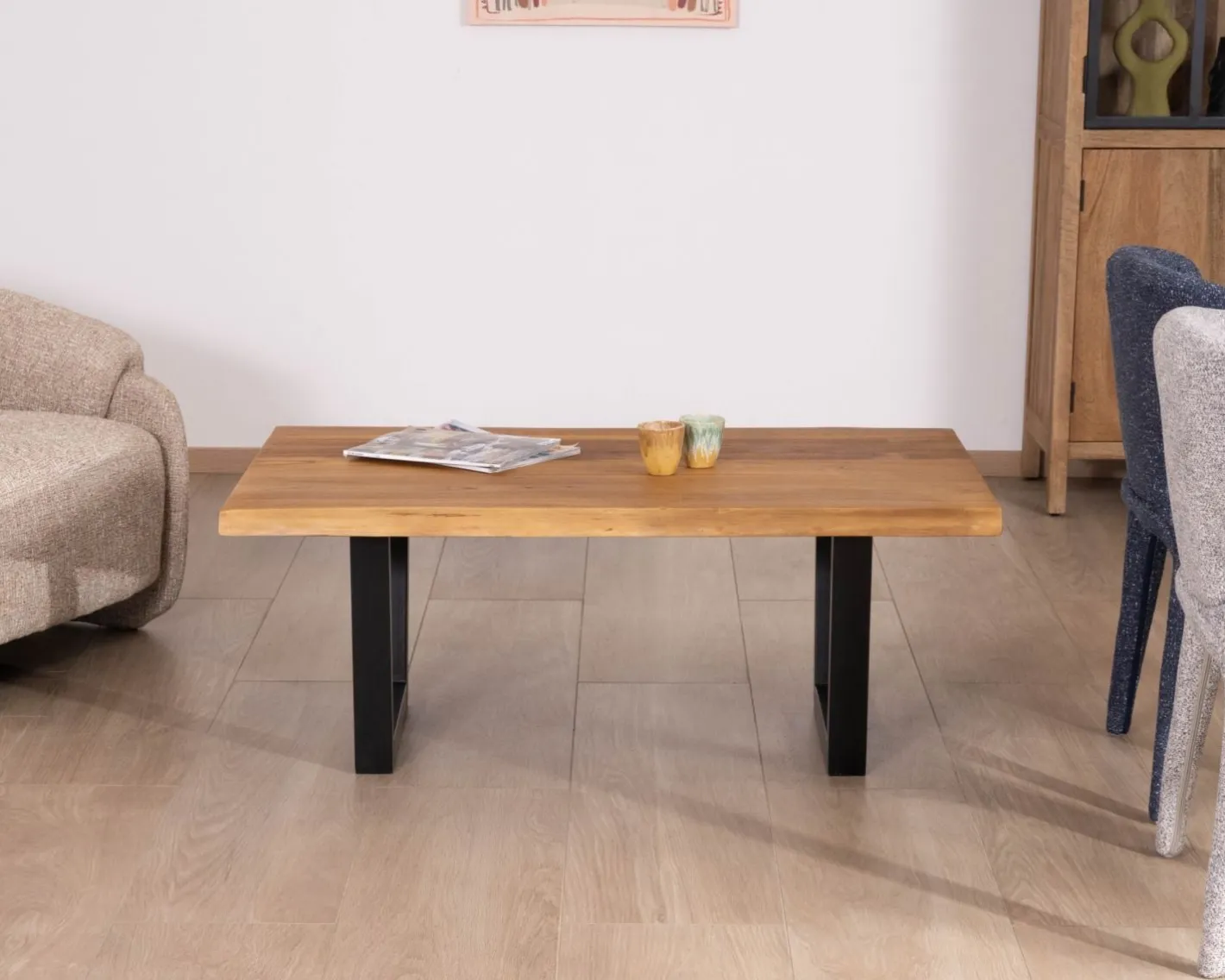Online Table basse esprit loft en teck recyclé “Lasia” avec piètement métal noir en U Table Basse Rectangulaire
