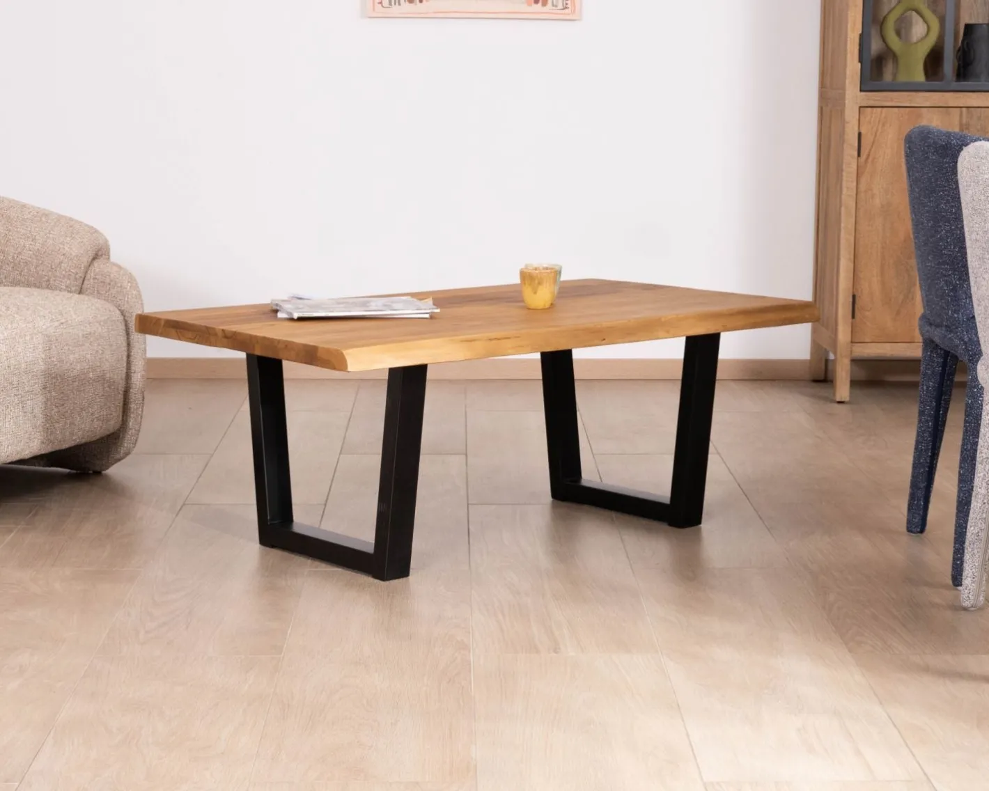 Online Table basse esprit loft en teck recyclé “Lasia” avec piètement métal noir en U Table Basse Rectangulaire