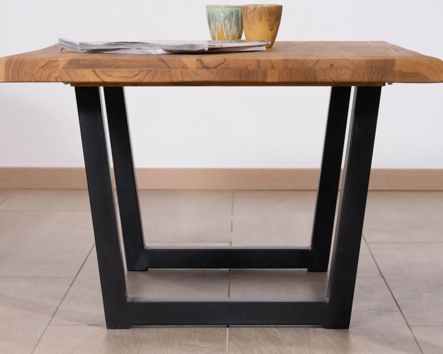 Online Table basse esprit loft en teck recyclé “Lasia” avec piètement métal noir en U Table Basse Rectangulaire