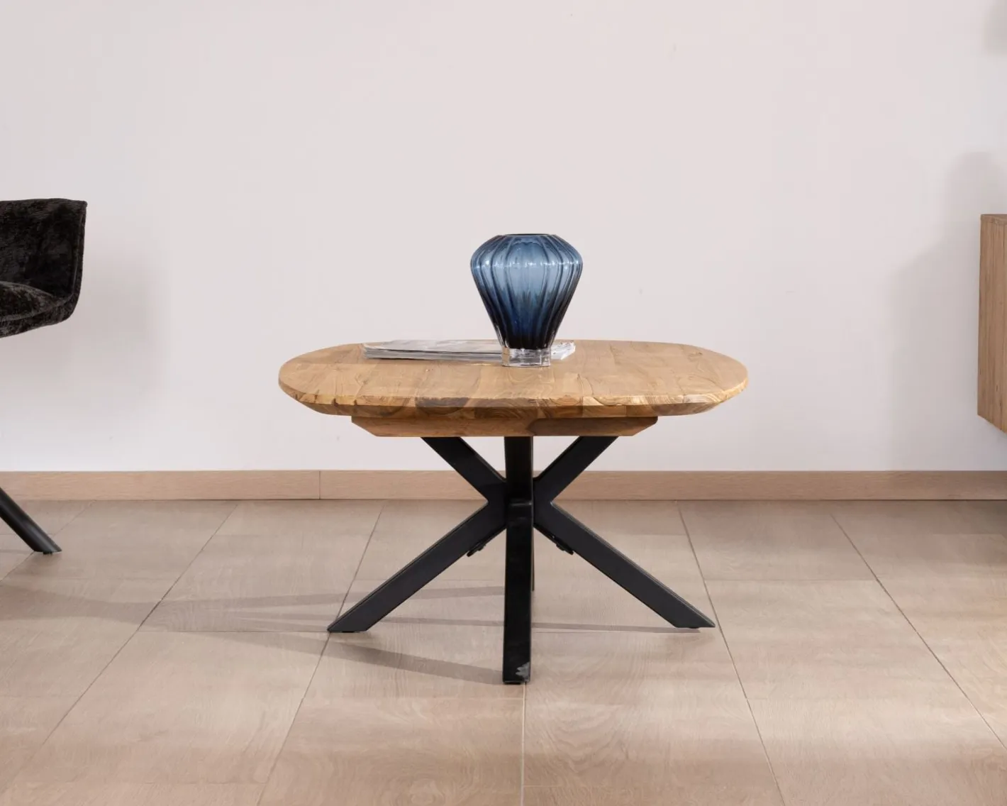 New Table basse forme bateau en teck naturel "Bahia" pieds mikado métal Table Basse Rectangulaire