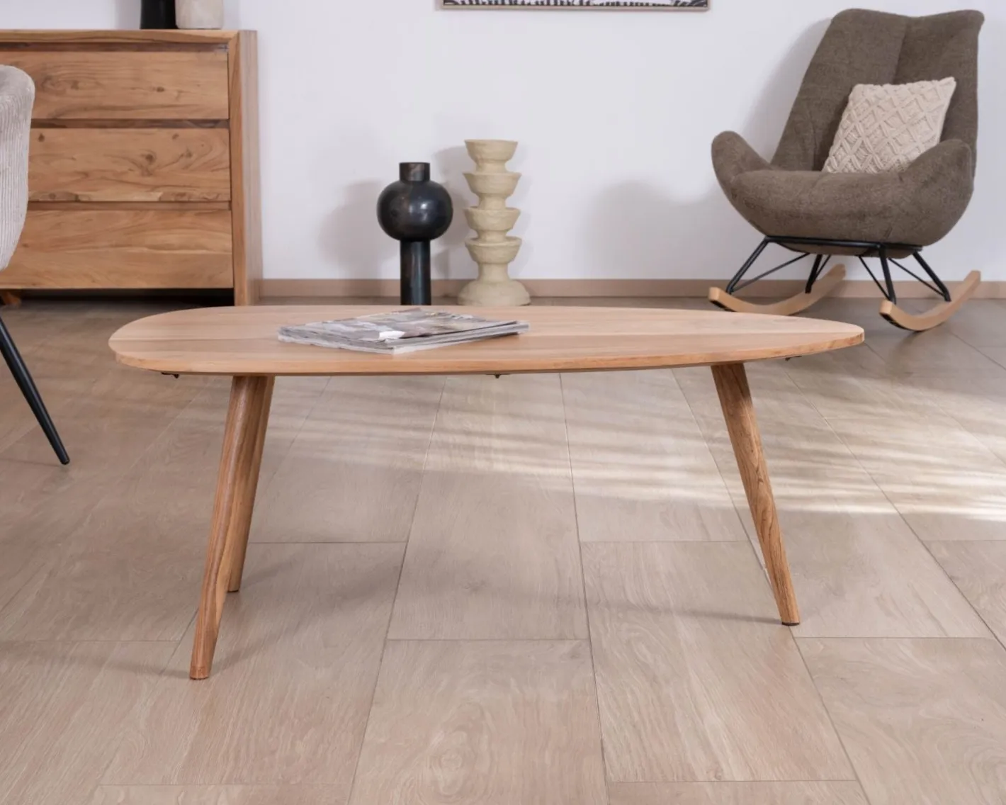 Best Table basse forme bateau style scandinave "Voluto" 110 cm en acacia massif Table Basse Rectangulaire
