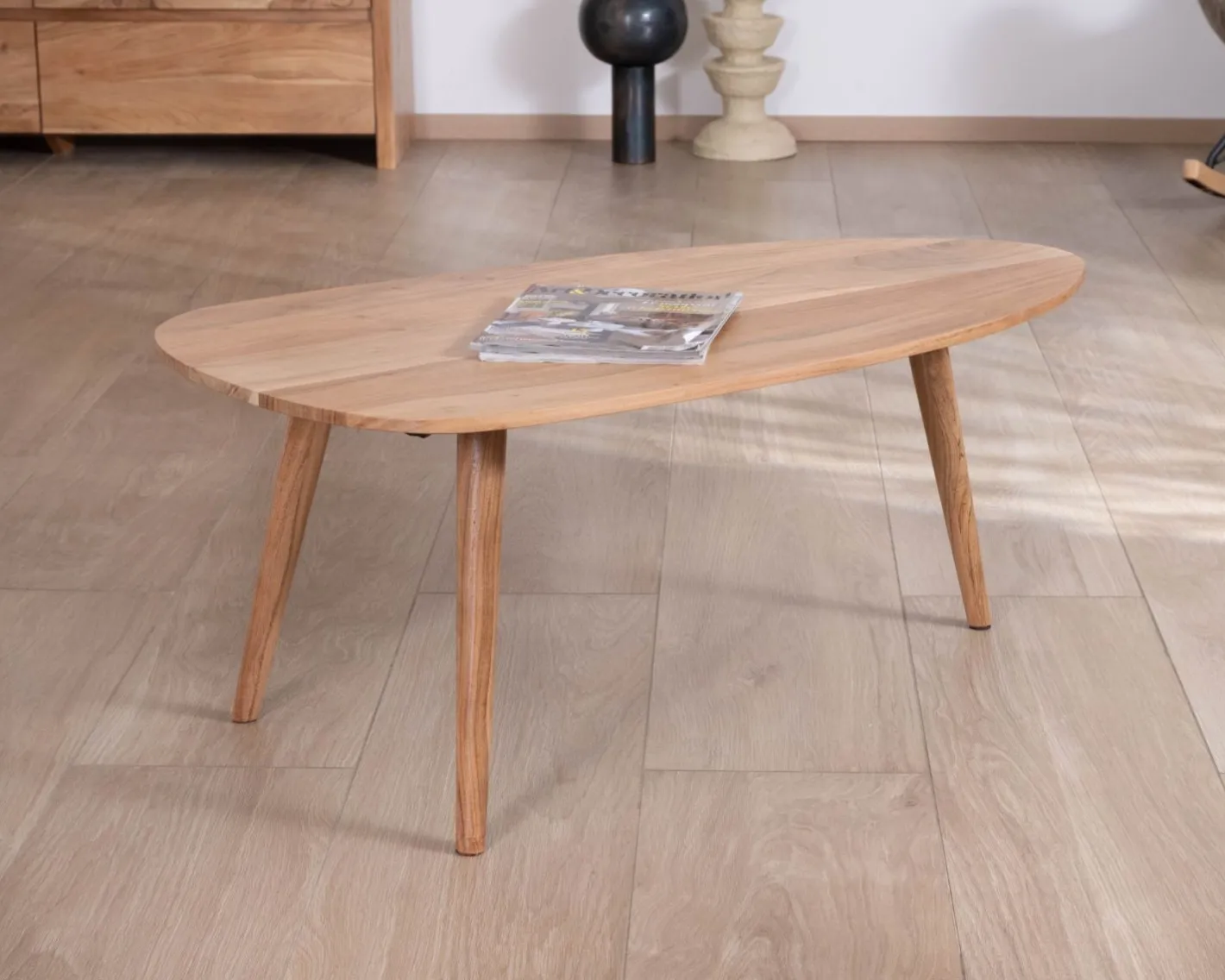 Best Table basse forme bateau style scandinave "Voluto" 110 cm en acacia massif Table Basse Rectangulaire