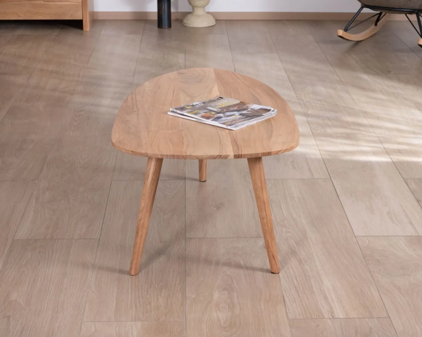 Best Table basse forme bateau style scandinave "Voluto" 110 cm en acacia massif Table Basse Rectangulaire