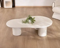 Best Table basse forme organique en micro-ciment teinté crème "Naura" Table Basse Ovale Ou Ronde