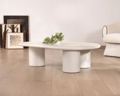 Best Table basse forme organique en micro-ciment teinté crème "Naura" Table Basse Ovale Ou Ronde