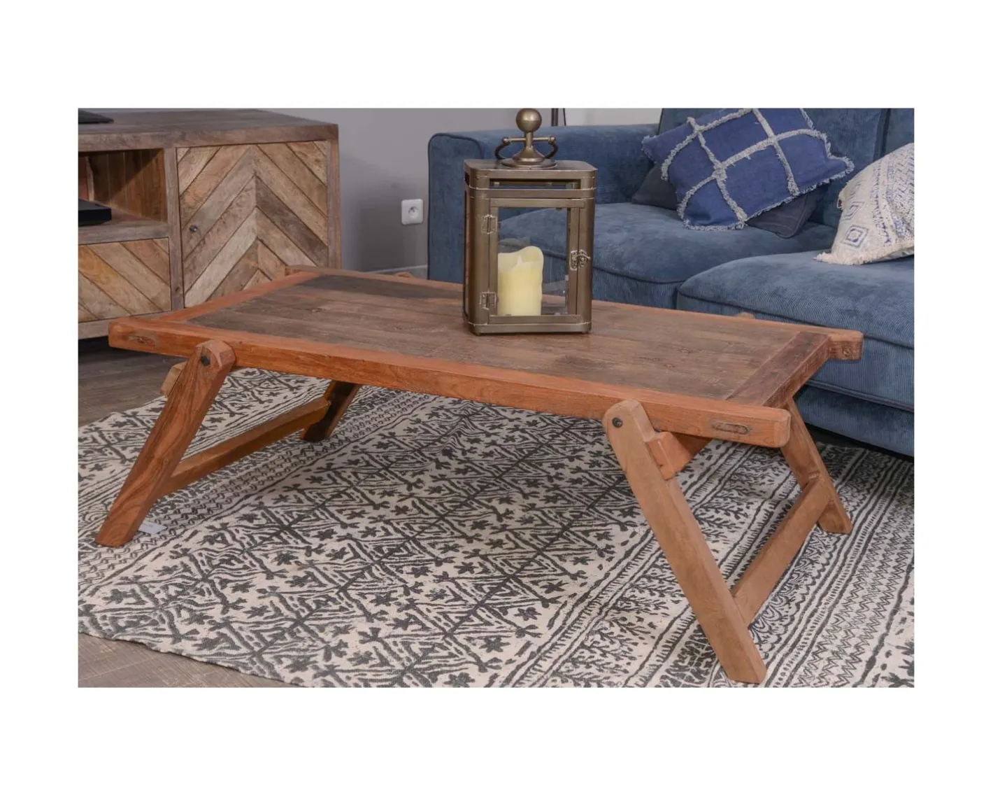 New Table basse lit militaire en bois recyclé "Népalaise" Table Basse Rectangulaire