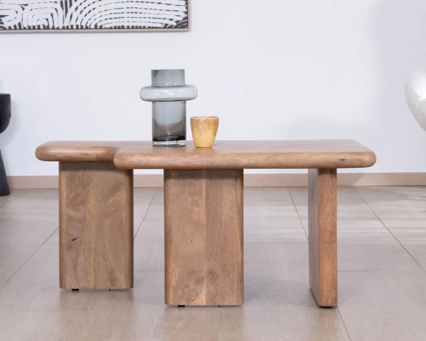 Table basse modulable en manguier "Naura" esprit organique Table Basse Rectangulaire