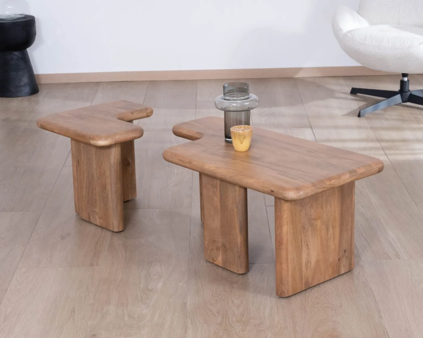Table basse modulable en manguier "Naura" esprit organique Table Basse Rectangulaire