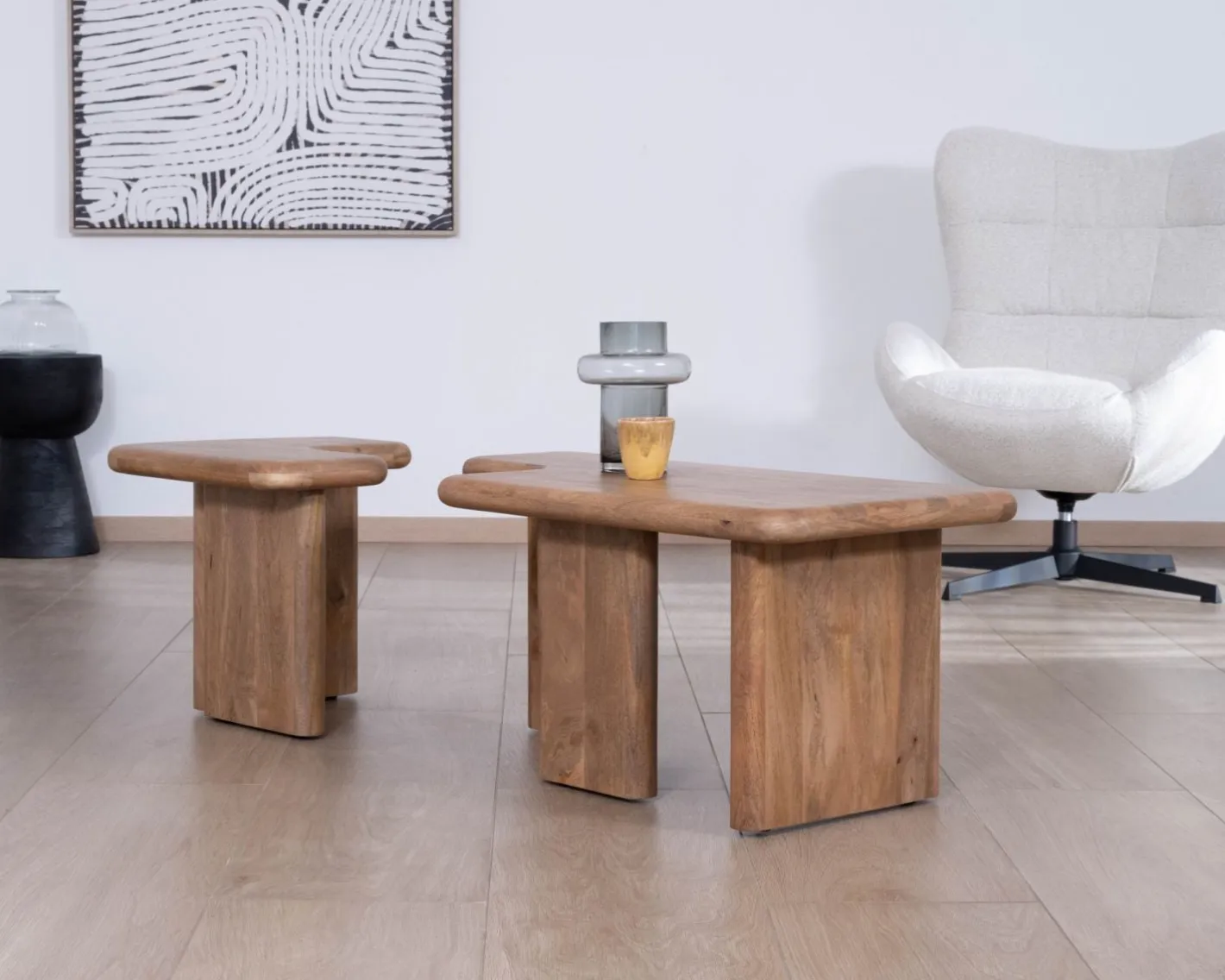 Table basse modulable en manguier "Naura" esprit organique Table Basse Rectangulaire