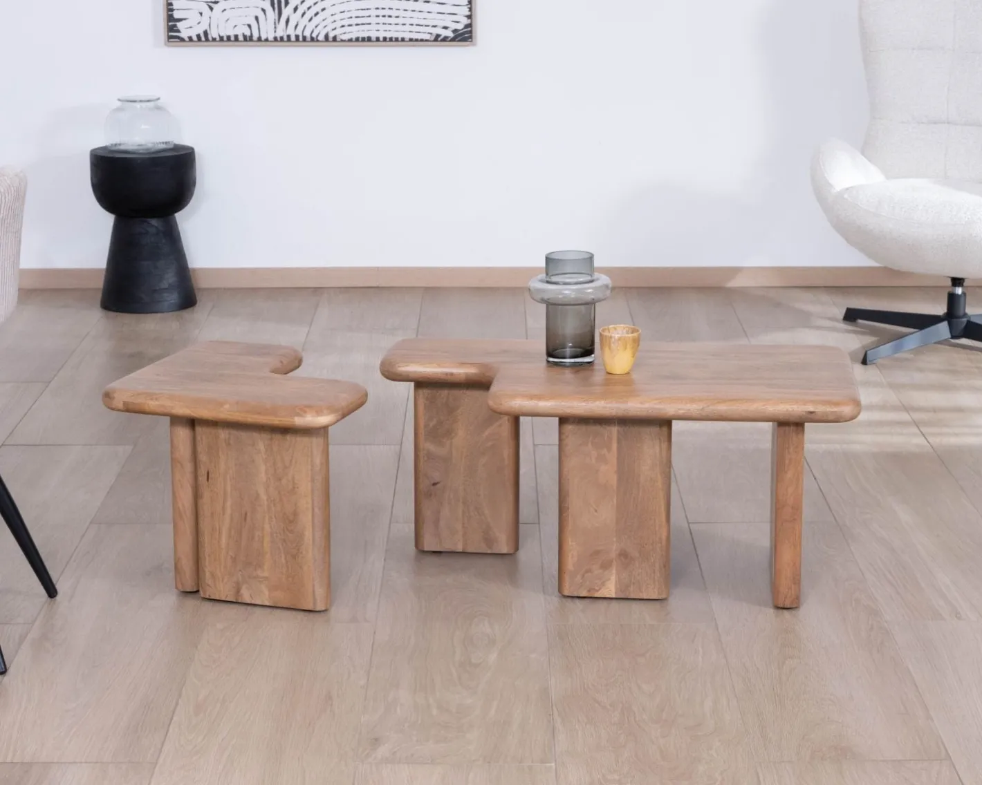 Table basse modulable en manguier "Naura" esprit organique Table Basse Rectangulaire