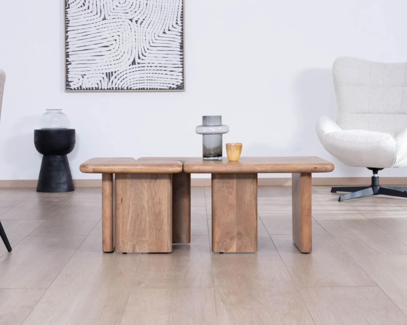 Table basse modulable en manguier "Naura" esprit organique Table Basse Rectangulaire